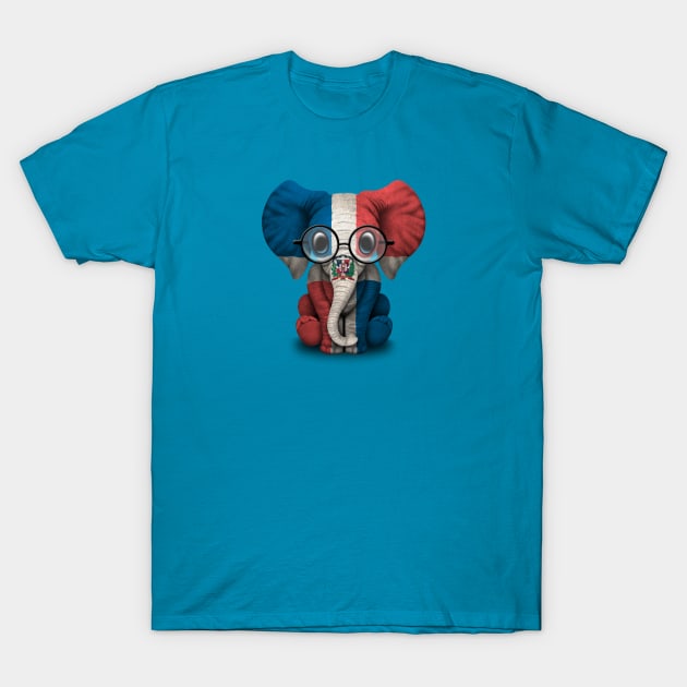 Baby Elephant with Glasses and Dominican Flag T-Shirt by jeffbartels